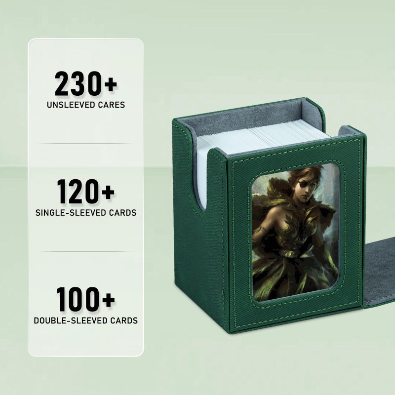 Infinity Guard Mtg Deck Box for MTG with Commander Display for 100+ Double Sleeved Cards, Magnetic Card Storage Box Fits for TCG Sports Trading Cards (Green&Grey) - Image 2