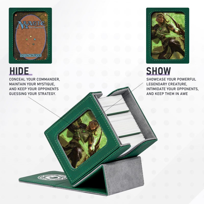 Infinity Guard Mtg Deck Box for MTG with Commander Display for 100+ Double Sleeved Cards, Magnetic Card Storage Box Fits for TCG Sports Trading Cards (Green&Grey) - Image 5