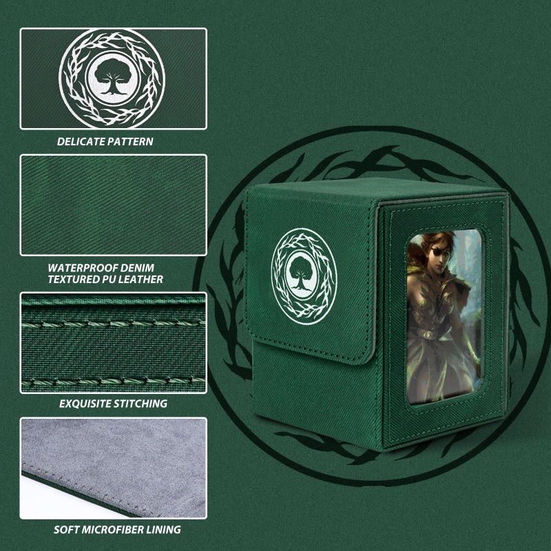 Infinity Guard Mtg Deck Box for MTG with Commander Display for 100+ Double Sleeved Cards, Magnetic Card Storage Box Fits for TCG Sports Trading Cards (Green&Grey) - Image 4