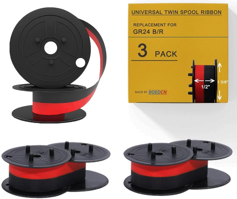 BOEDCN 3 Pack Replacement for Porelon 11216 Twin Spool Calculator Ribbon - Universal GR24br Compatible with Sharp el-1197piii, Nukote BR80c, Casio fr-2650tm Adding Machine Ribbons (Black/Red) - Image 1