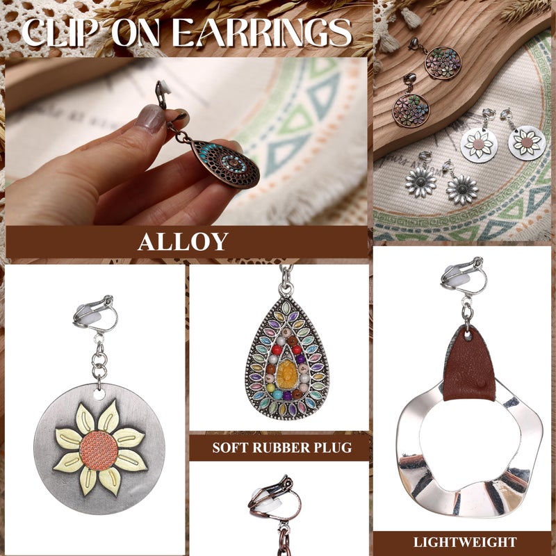 Thunaraz Clip on Dangle Earrings for Women - Bohemian Trendy Clip on Earrings Lightweight Comfortable Earrings Hypoallergenic Drop Clip ons for Non-pierced Ears Sunflower Teardrop Earrings - Image 2