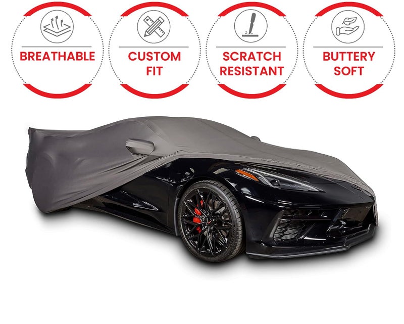 SR1 Performance C8 Corvette Custom Fit Car Cover - Indoor Ultraguard Stretch Satin - The Ultimate High End Fit for 2020-2025 Stingray, Z06, Z51, E-Ray Corvettes (Gray) - Image 2