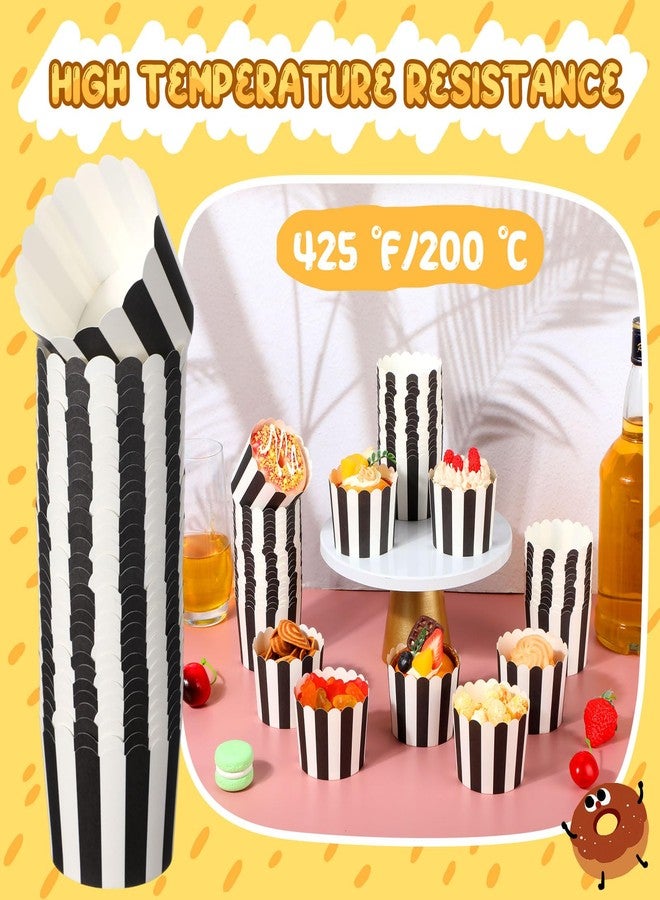 Romooa 300 Pcs Cupcake Liners Baking Paper Cup Muffin Liners Stripes Cupcake Wrappers 2.3 Inch Muffin Baking Cups for Carnival Halloween Birthday Party Supplies(Black and White) - Image 3