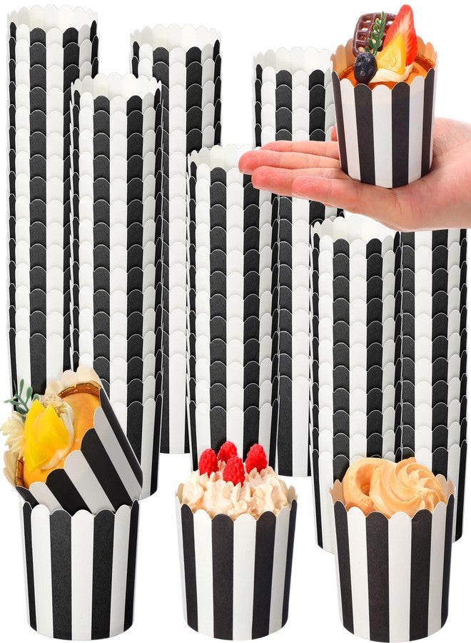 Romooa 300 Pcs Cupcake Liners Baking Paper Cup Muffin Liners Stripes Cupcake Wrappers 2.3 Inch Muffin Baking Cups for Carnival Halloween Birthday Party Supplies(Black and White) - Image 1
