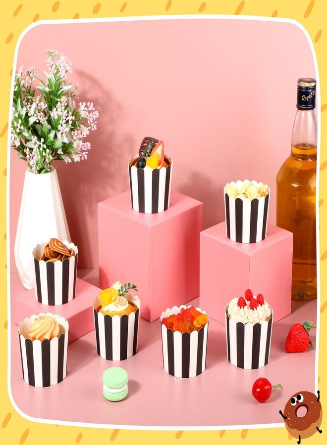 Romooa 300 Pcs Cupcake Liners Baking Paper Cup Muffin Liners Stripes Cupcake Wrappers 2.3 Inch Muffin Baking Cups for Carnival Halloween Birthday Party Supplies(Black and White) - Image 4