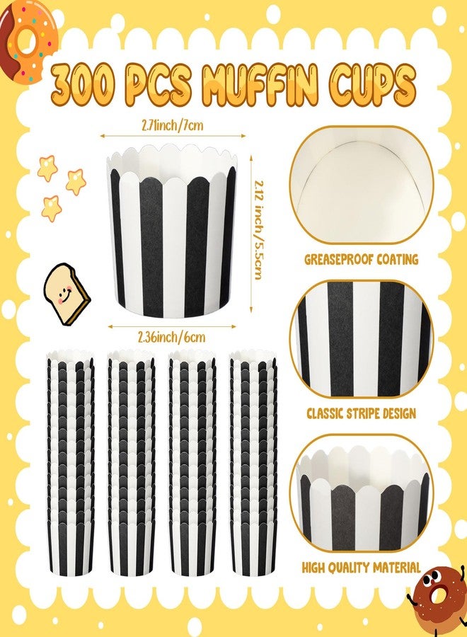 Romooa 300 Pcs Cupcake Liners Baking Paper Cup Muffin Liners Stripes Cupcake Wrappers 2.3 Inch Muffin Baking Cups for Carnival Halloween Birthday Party Supplies(Black and White) - Image 2