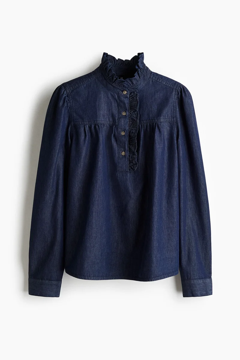 H&M Frill-collared denim blouse