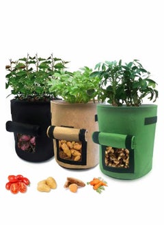 Potato Grow Bag, Gardening Plant Growing Bags Tomato Carrot Vegetable Planter Container with Window Handles & Flap Bottom Holes Garden Growing for Optimum Root Growth, 3 Pack (10 Gallon)