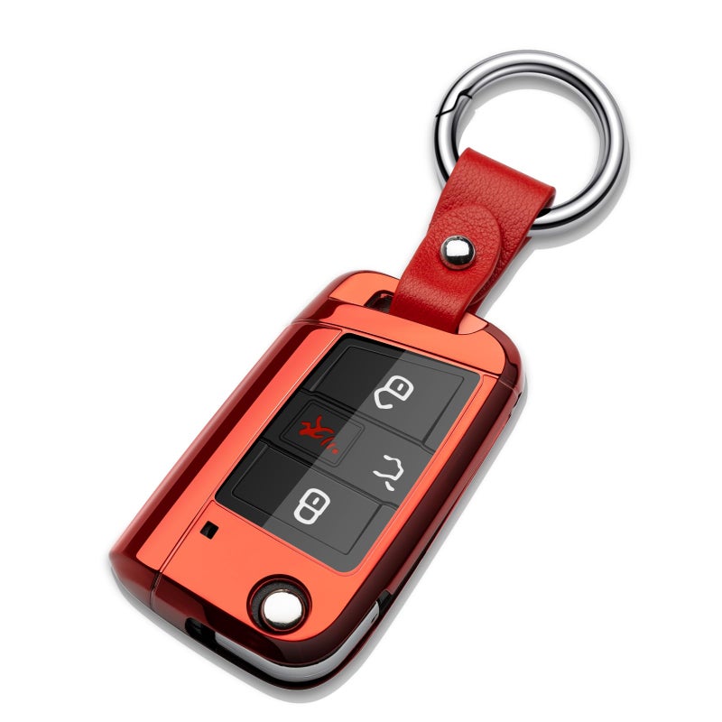 ZSPDACC ZSPD Compatible with Volkswagen Foldable Key Fob Cover Red TPU Protector Case Car Key Chain Holder Compatible with VW Volkswagen Arteon Atlas AtlasGolf Jetta Passat Tiguan Accessories - Image 1