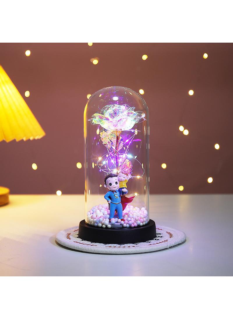 الأبدية زهرة الزجاج غطاء لون الذهب ارتفع مع مصباح عيد الأب هدية زخرفة الإبداعية