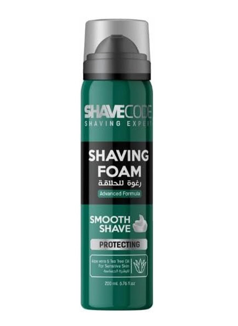 شيف كود رغوة حلاقة للبشرة الحساسة 200 مل، غنية بالصبار وزيت شجرة الشاي والجلسرين والبابونج، تحمي وتنعش
