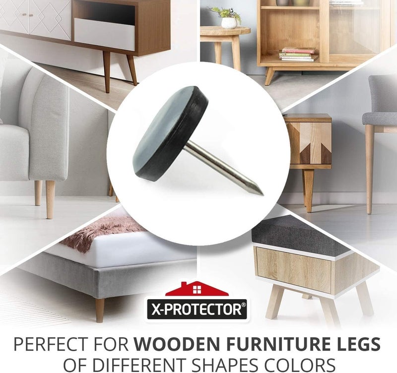 X-Protector Chair Glides – 1" Furniture Glides 40 pcs – Grey Nail-on Chair Sliders – Premium Chair Leg Floor Protectors – Slide Effortlessly with Chair Leg Pads That Protect Your Floor! - Image 3