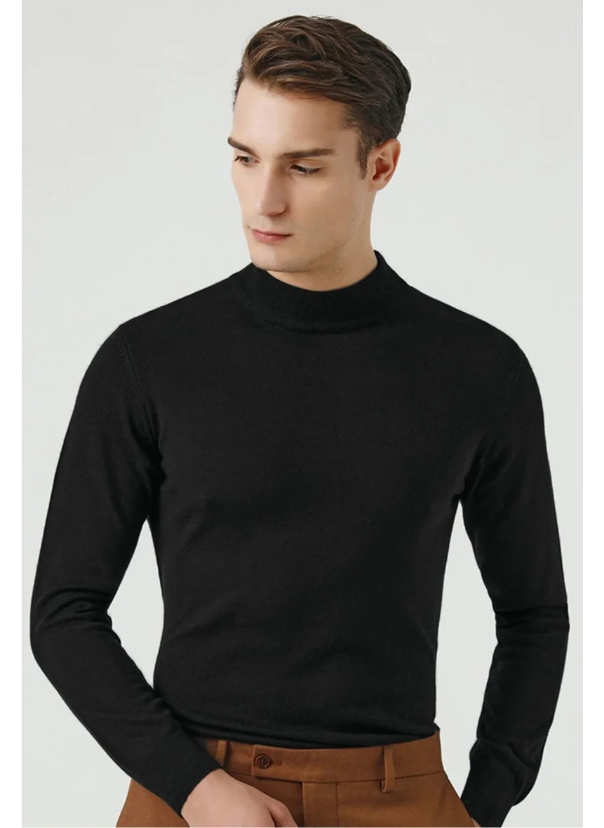 D'S DAMAT Regular Fit Black Cotton Blend Half Turtleneck Knit Sweater 5HF06ORT16275
