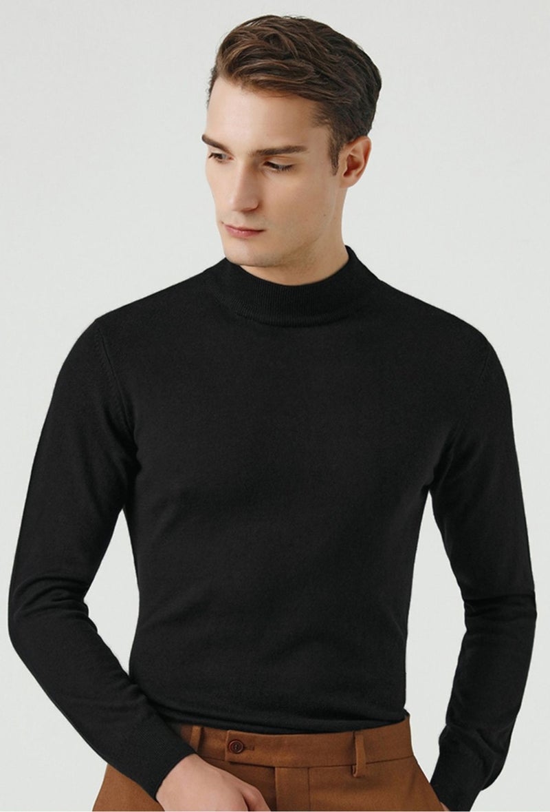 D'S DAMAT Regular Fit Black Cotton Blend Half Turtleneck Knit Sweater 5HF06ORT16275  - Image 1