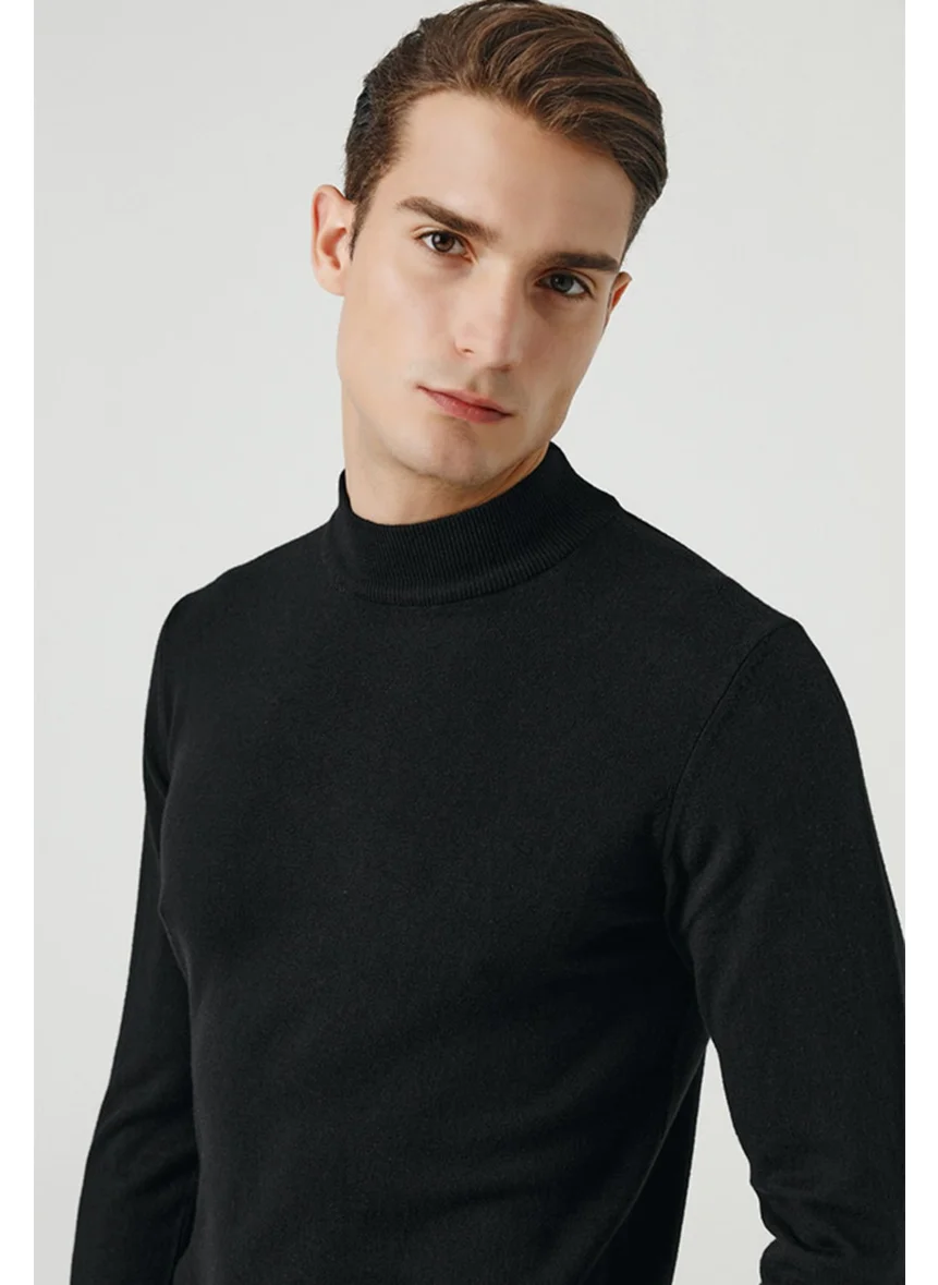 D'S DAMAT Regular Fit Black Cotton Blend Half Turtleneck Knit Sweater 5HF06ORT16275
