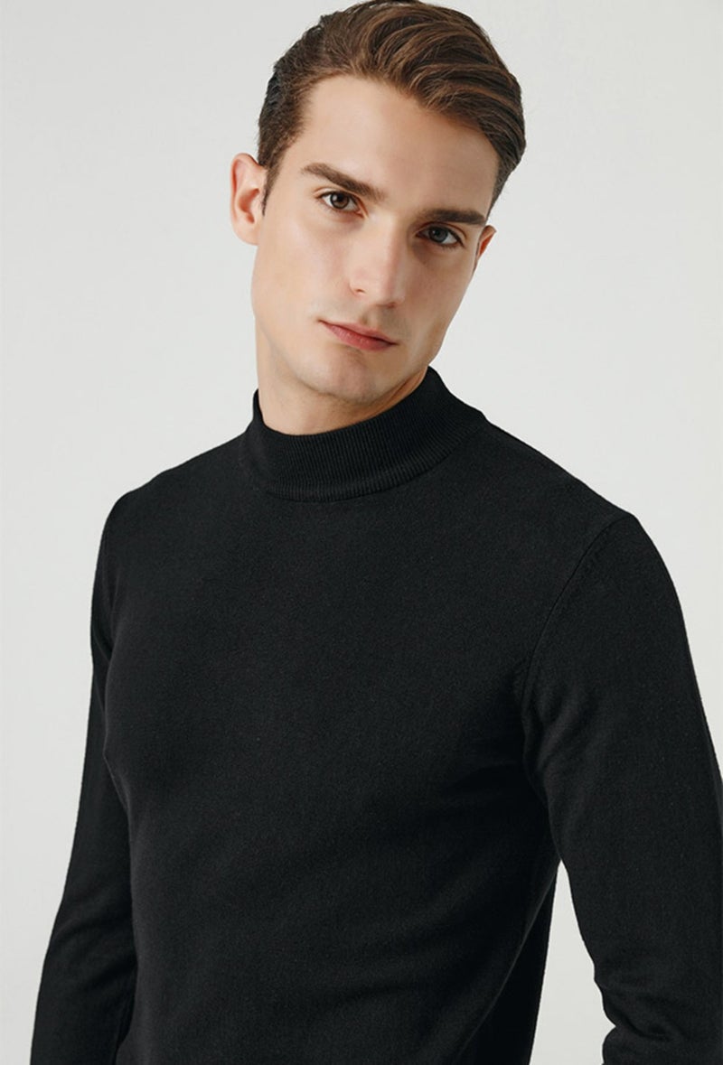 D'S DAMAT Regular Fit Black Cotton Blend Half Turtleneck Knit Sweater 5HF06ORT16275  - Image 2
