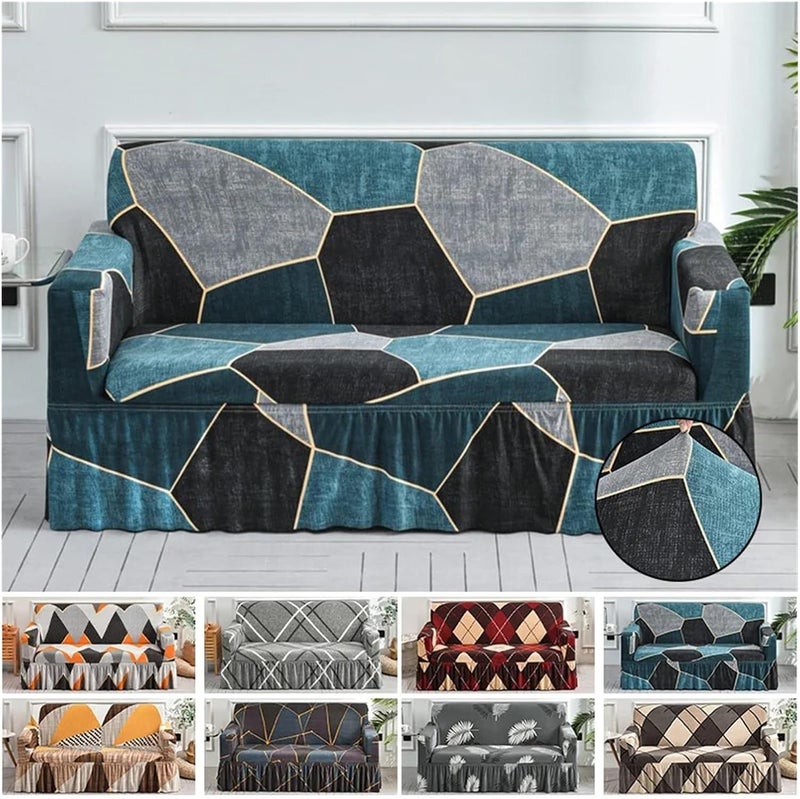 Couch Cover with Skirt Hemline Skirt Sofa Covers for Living Room Elastic All-Inclusive Couch Cover Sectional Furniture Slipcovers(Color 13,1pc 1-Seat 90-140cm) - Image 2