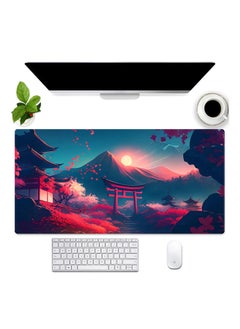Anime Art Desk Mat Large Gaming Mouse Pad Pink Japanese Cherry Blossom Theme Aesthetic Mousepad Computer Laptop with Durable Stitched Edge Non Slip Rubber Base 31.5''X15.7''