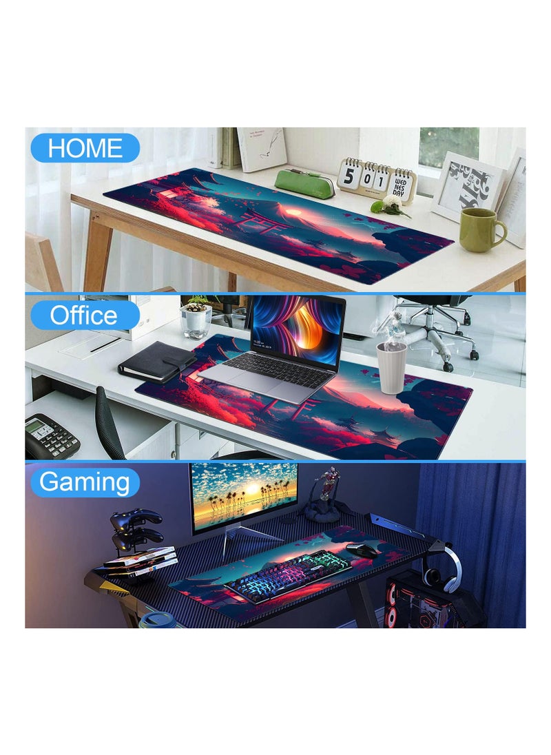 SYOSI - Anime Art Desk Mat Large Gaming Mouse Pad Pink Japanese Cherry Blossom Theme Aesthetic Mousepad Computer Laptop with Durable Stitched Edge Non Slip Rubber Base 31.5''X15.7'' - Image 1