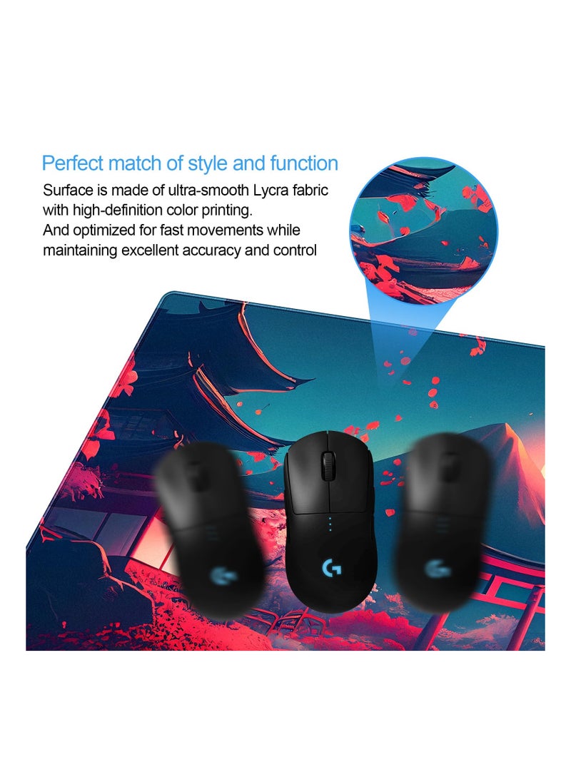 SYOSI - Anime Art Desk Mat Large Gaming Mouse Pad Pink Japanese Cherry Blossom Theme Aesthetic Mousepad Computer Laptop with Durable Stitched Edge Non Slip Rubber Base 31.5''X15.7'' - Image 1
