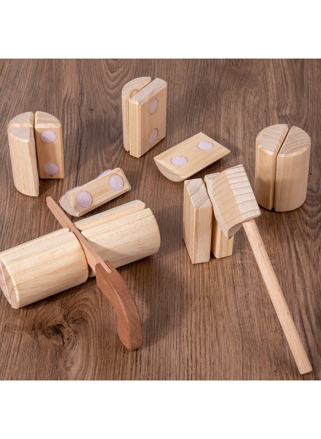 Children's Simulation Wood-splitting Game Early Education Baby's Simulation Wood-cutting Wooden Play House-to-House Watch Velcro Toy-Color:Chopping Wood Game  - Image 1