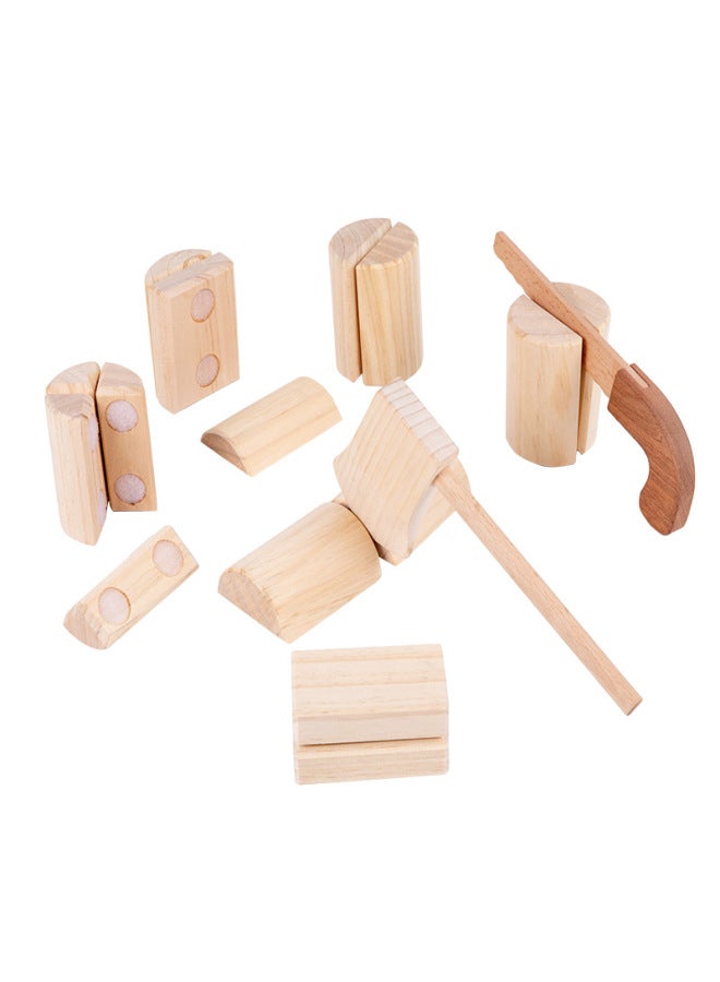 Children's Simulation Wood-splitting Game Early Education Baby's Simulation Wood-cutting Wooden Play House-to-House Watch Velcro Toy-Color:Chopping Wood Game  - Image 5