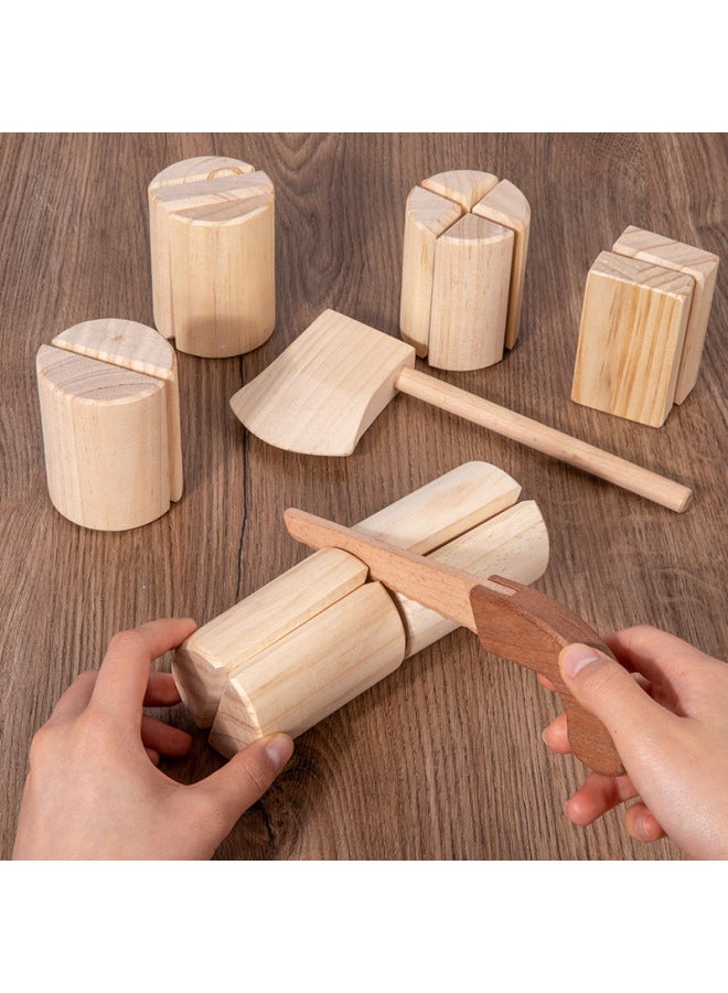 Children's Simulation Wood-splitting Game Early Education Baby's Simulation Wood-cutting Wooden Play House-to-House Watch Velcro Toy-Color:Chopping Wood Game  - Image 2