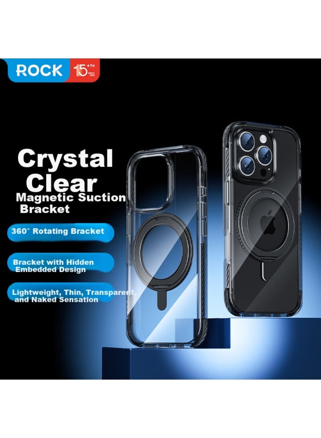 Rock Apple 16 Promax Phone Case Iphone 16 Promax Protective Cover Magsafe Magnetic Rotating Stand Anti-Drop Full Coverage Transparent Slim Minimalist Unisex Style - Image 1