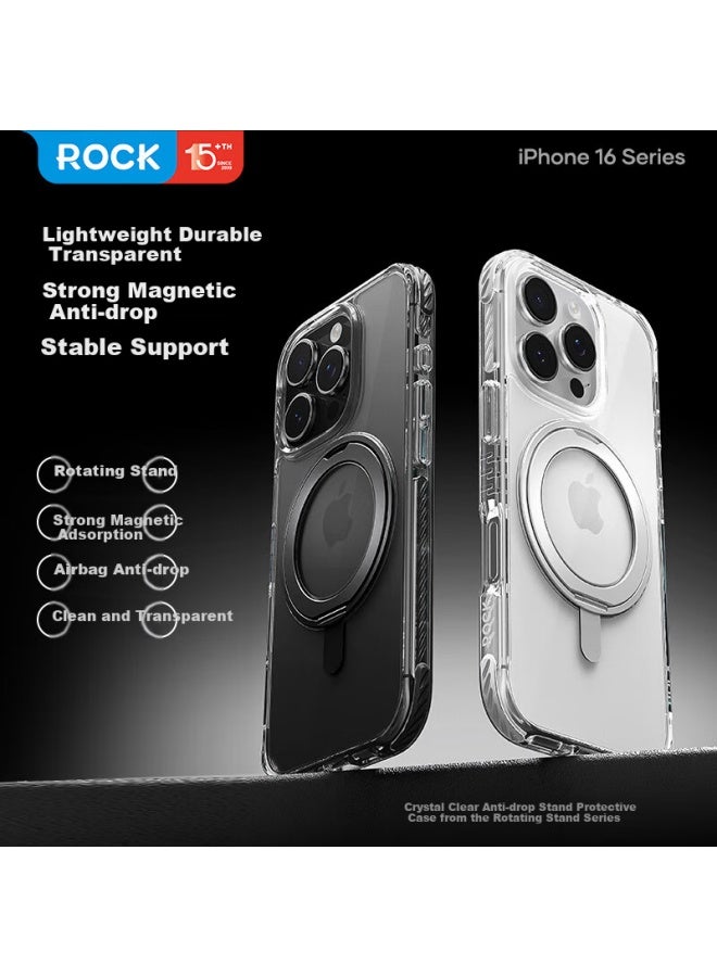 Rock Apple 16 Promax Phone Case Iphone 16 Promax Protective Cover Magsafe Magnetic Rotating Stand Anti-Drop Full Coverage Transparent Slim Minimalist Unisex Style - Image 2
