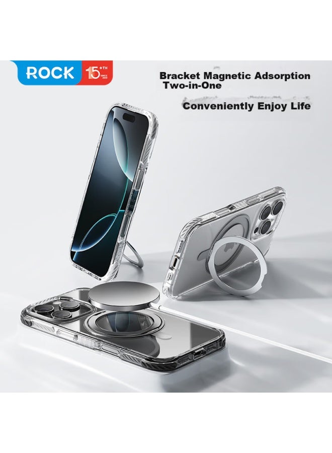 Rock Apple 16 Promax Phone Case Iphone 16 Promax Protective Cover Magsafe Magnetic Rotating Stand Anti-Drop Full Coverage Transparent Slim Minimalist Unisex Style - Image 4