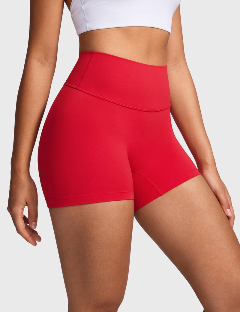INGIA Womens High Waist No Front Seam Biker Shorts 4 Inches Running Volleyball Spandex Yoga Gym Workouts Aurora Red Small - Image 4