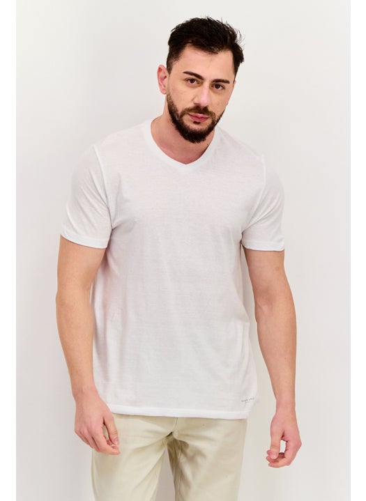 Men 3 Pcs V-Neck Short Sleeves Plain T-Shirt, White