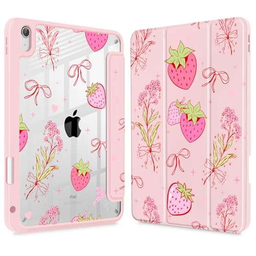 May Chen for iPad (A16) 11th Generation Case 11 Inch 2025, iPad 10th Gen Case 2022 10.9 inch, Built-in Pencil Holder with Shockproof Cover Clear Transparent Back Shell Auto Wake/Sleep, Strawberry Bow - Image 1