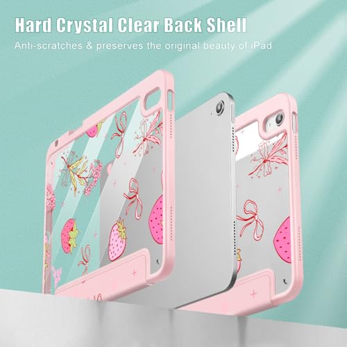 May Chen for iPad (A16) 11th Generation Case 11 Inch 2025, iPad 10th Gen Case 2022 10.9 inch, Built-in Pencil Holder with Shockproof Cover Clear Transparent Back Shell Auto Wake/Sleep, Strawberry Bow - Image 4