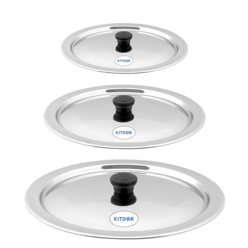 Kitdor Glossy Steel Lids for Utensils with Knobs | Melt-Free with a Good Gripsteel Lid for Kadai and Other Utensils | Round, Rust Resistant Steel (3 Pcs Set, Small) - Image 5