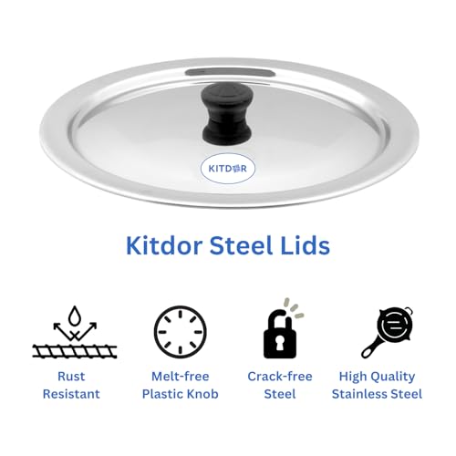 Kitdor Glossy Steel Lids for Utensils with Knobs | Melt-Free with a Good Gripsteel Lid for Kadai and Other Utensils | Round, Rust Resistant Steel (3 Pcs Set, Small) - Image 3