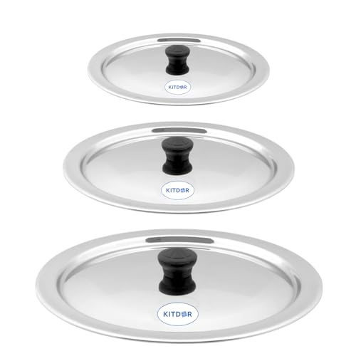 Kitdor Glossy Steel Lids for Utensils with Knobs | Melt-Free with a Good Gripsteel Lid for Kadai and Other Utensils | Round, Rust Resistant Steel (3 Pcs Set, Small) - Image 1