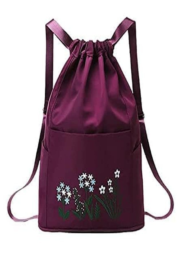Firstdemand Travel Folding Bag for Girls Women Trendy Waterproof Stylish Drawstring Backpack Maroon