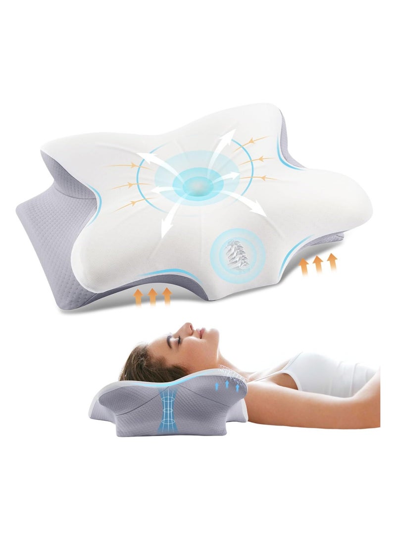 Organized Home Cervical Neck Pillow - Memory Foam Pillow for Neck Support and Pain Relief Ergonomic Contour Pillow for Side Back and Stomach Sleepers Soft and Cooling Ice Silk Washable Pillowcase - Image 1