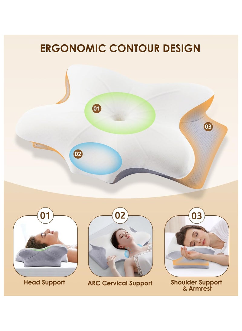 Organized Home Cervical Neck Pillow - Memory Foam Pillow for Neck Support and Pain Relief Ergonomic Contour Pillow for Side Back and Stomach Sleepers Soft and Cooling Ice Silk Washable Pillowcase - Image 2