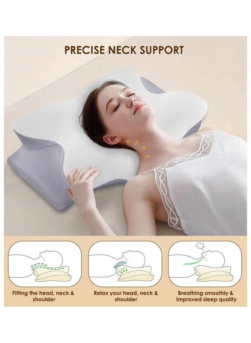 Organized Home Cervical Neck Pillow - Memory Foam Pillow for Neck Support and Pain Relief Ergonomic Contour Pillow for Side Back and Stomach Sleepers Soft and Cooling Ice Silk Washable Pillowcase - Image 3