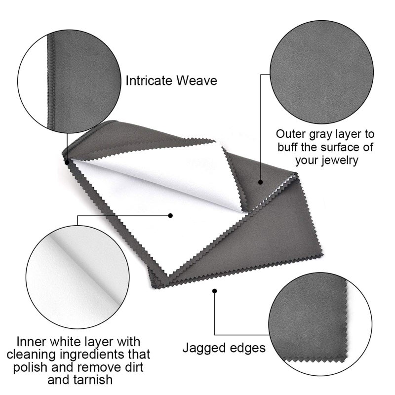 SEVENWELL 2pcs Jewelry Polishing Cleaning Cloth Large 10'' x 12'' for Sterling Silver Jewelry Gold, Diamond, Platinum, Precious Stones, Coins (Gray) - Image 2