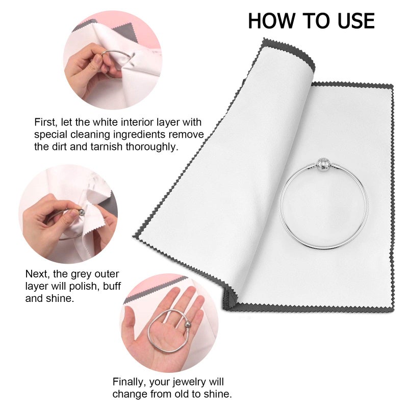 SEVENWELL 2pcs Jewelry Polishing Cleaning Cloth Large 10'' x 12'' for Sterling Silver Jewelry Gold, Diamond, Platinum, Precious Stones, Coins (Gray) - Image 5