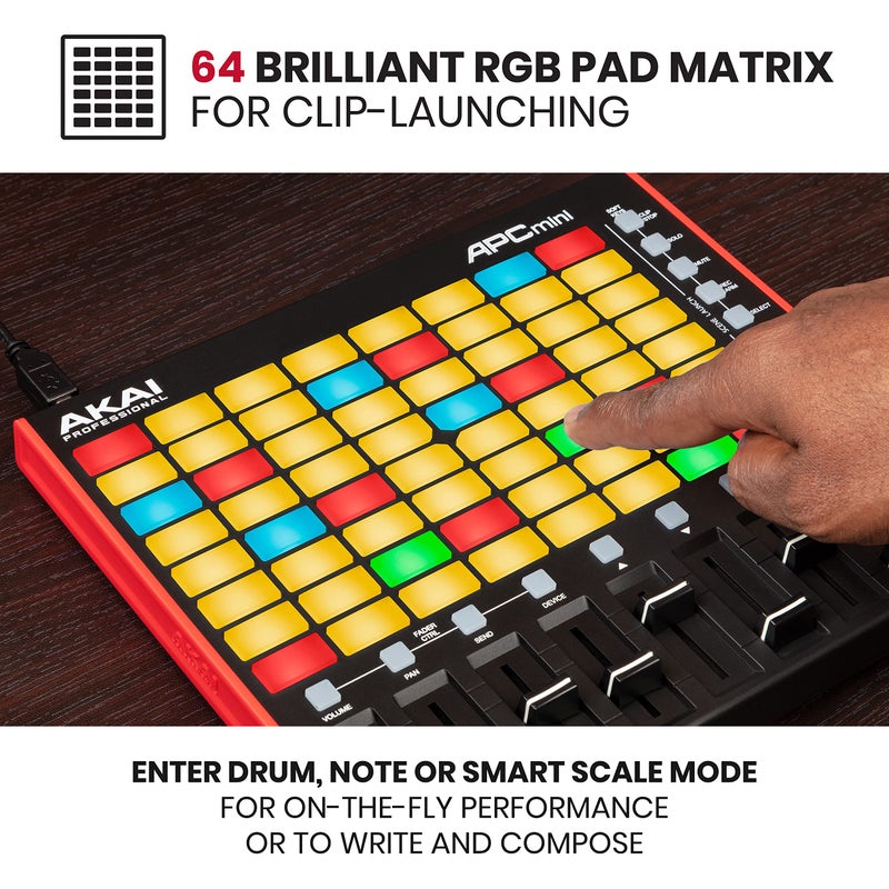 AKAI Professional APC Mini MK2 - USB MIDI Pad Controller for Clip Launching with Ableton Live Lite, 64 RGB Pads, Drum and Note Mode and MIDI Mixer - Image 3