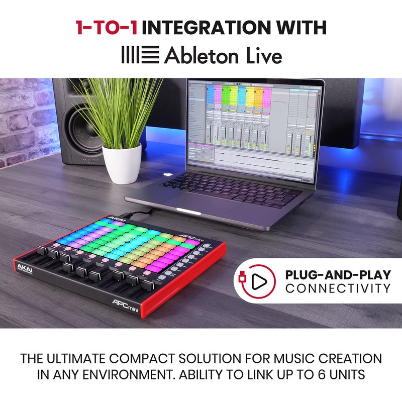 AKAI Professional APC Mini MK2 - USB MIDI Pad Controller for Clip Launching with Ableton Live Lite, 64 RGB Pads, Drum and Note Mode and MIDI Mixer - Image 2