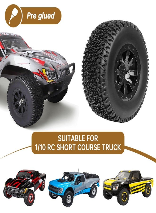 Hobbyfire Pre-Glued 12mm Hex RC Wheel Rim & Tires Set for 1/10 RC Short Course Truck Traxxas Slash 2WD 4x4 HPI Tamiya Losi SCT Redcat Blackout SC, 4PCS (Style B) - Image 5