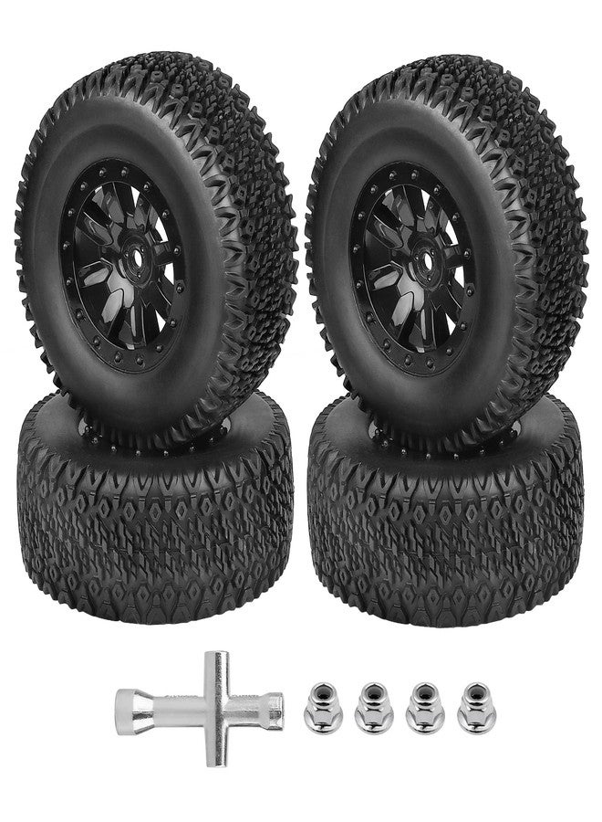 Hobbyfire Pre-Glued 12mm Hex RC Wheel Rim & Tires Set for 1/10 RC Short Course Truck Traxxas Slash 2WD 4x4 HPI Tamiya Losi SCT Redcat Blackout SC, 4PCS (Style B) - Image 1