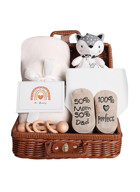 Baby Gift Basket, Newborn Gift Set with Baby Baby Rattle, Newborn Baby Gift Set, Newborn Baby Gifts, Medium Baby Gift Basket Kit for Expecting Moms(WHITE)