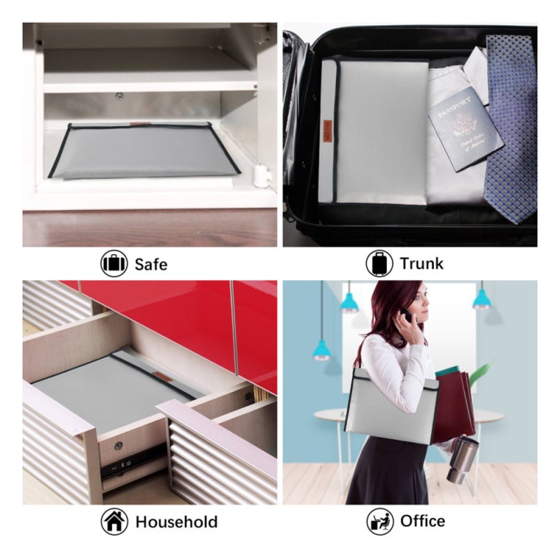 Fireproof Waterproof Document Bag: Silver Silicone Fire Seam Wrapping - 1292℉ Heat Resistant Large Capacity Portable Safe Protection Bag for Home Office Travel Valuables Storage - Image 3
