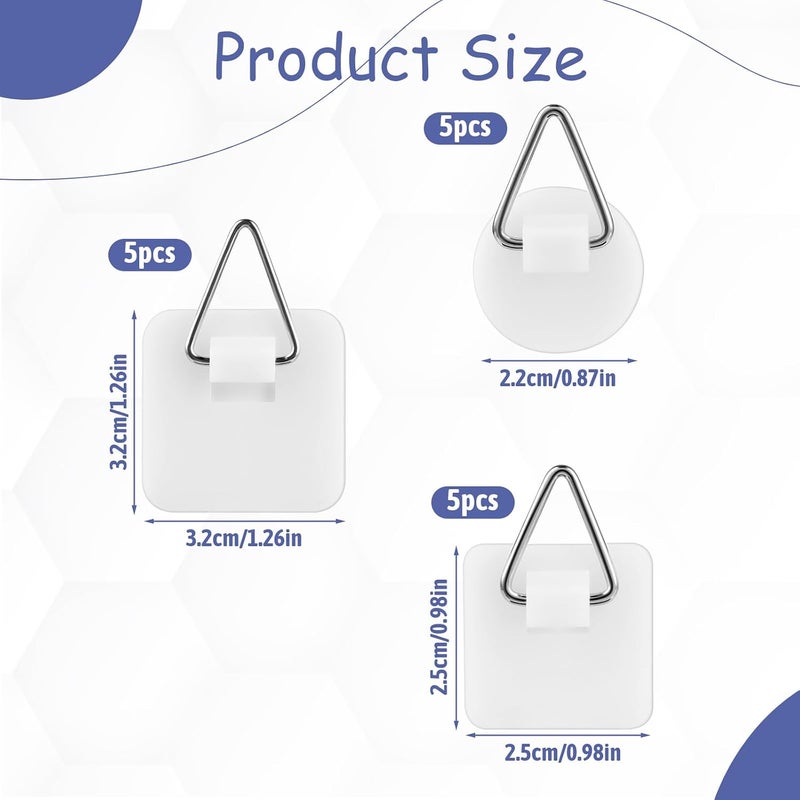simarro 15PCS Adhesive Picture Hanger, Picture Hanging Hooks Without Nails Foamboard Pictures Hanging Hooks Plate Hangers for The Wall for Plate Frame Wall Art Decor Bathroom Closet(Round Square) - Image 2
